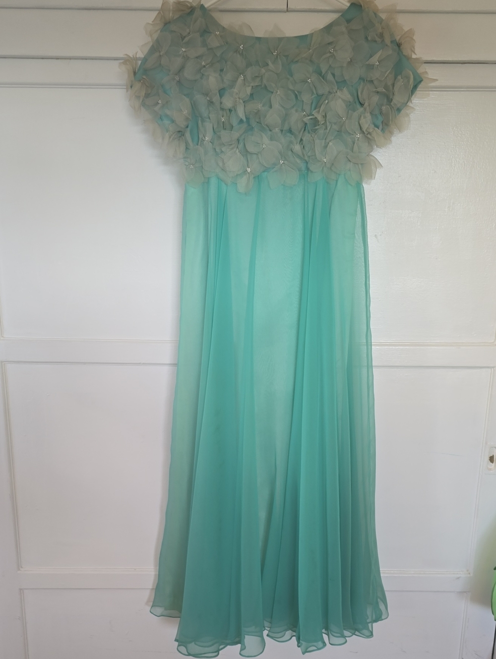 Aqua Flower Applique Chiffon Dress